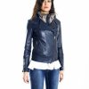 Blue Color Nappa Lamb Leather Biker Jacket Smooth Effect