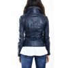 Blue Color Nappa Lamb Leather Biker Jacket Smooth Effect