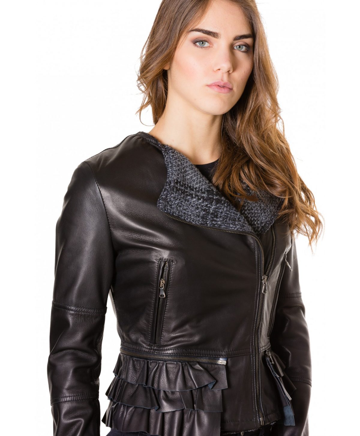 Black Colour Nappa Lamb Leather Perfecto Jacket Smooth Aspect