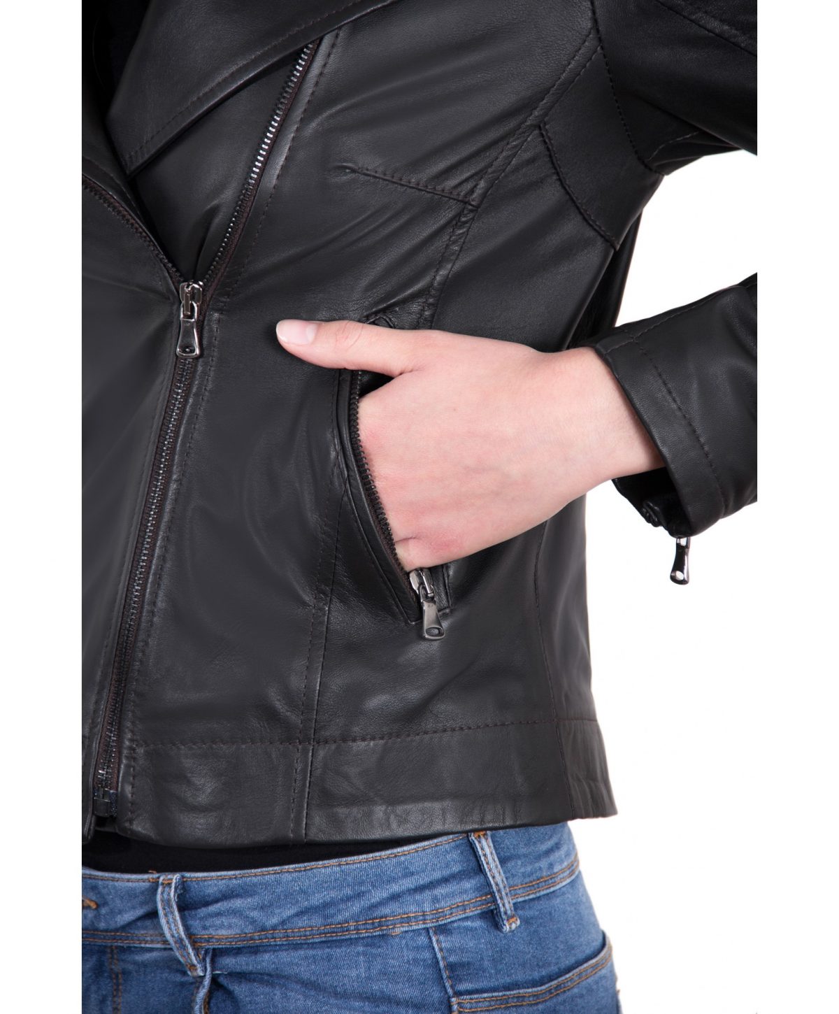 Black Color Lamb Leather Biker Jacket Soft Smooth Effect