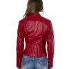 Red Color Lamb Leather Biker Quilted Jacket Smooth Effect