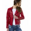 Red Color Lamb Leather Biker Quilted Jacket Smooth Effect