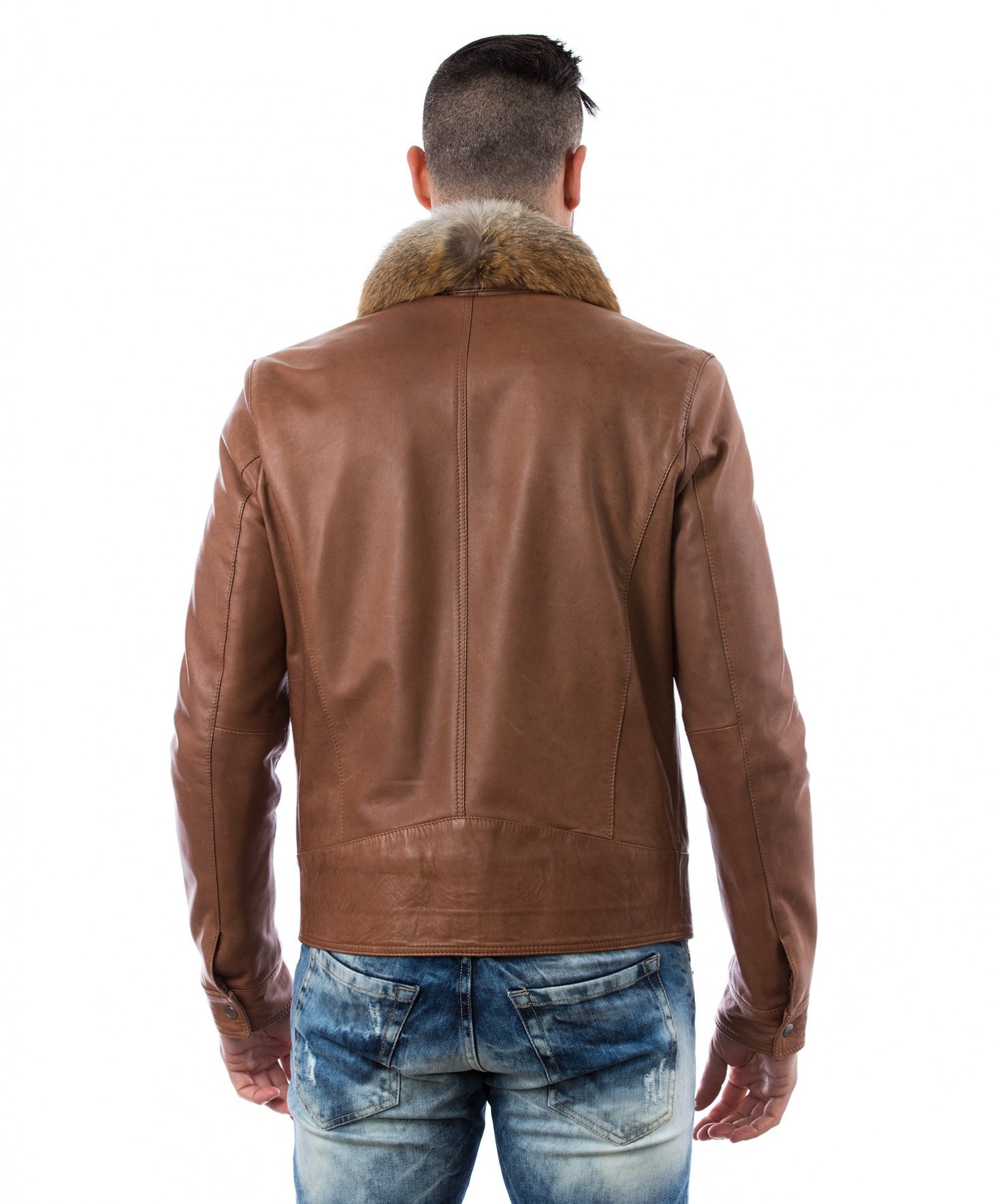 253 Tan Lamb Leather Jacket Fur Collar The Master