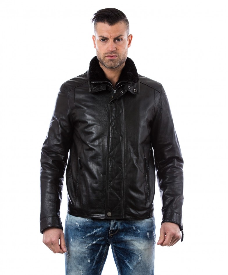 men-s-leather-jacket-mink-fur-collar-central-zip-and-buttons-pockets-regular-fit-davide-black