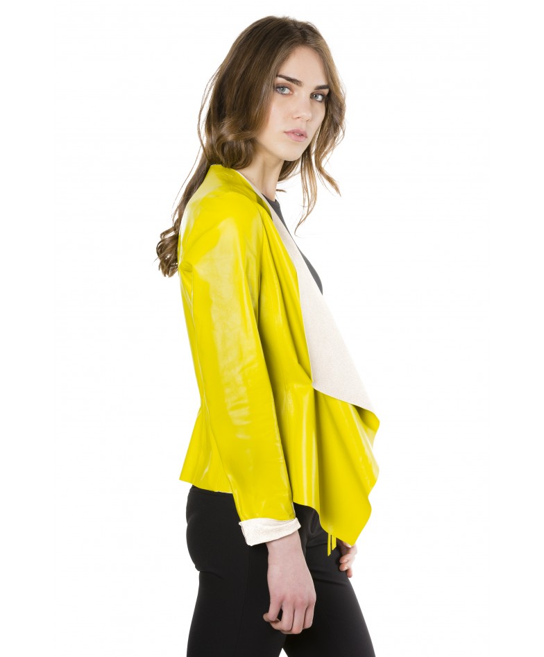 Yellow Colour Nappa Lamb Leather Jacket Smooth Effect