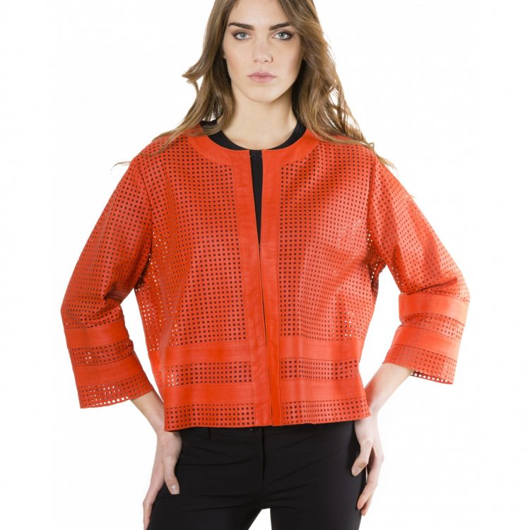 Orange Color Lamb Lasered Leather Jacket