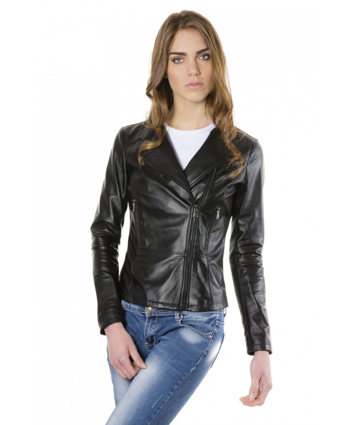 Black Color Nappa Lamb Leather Jacket Smooth Effect