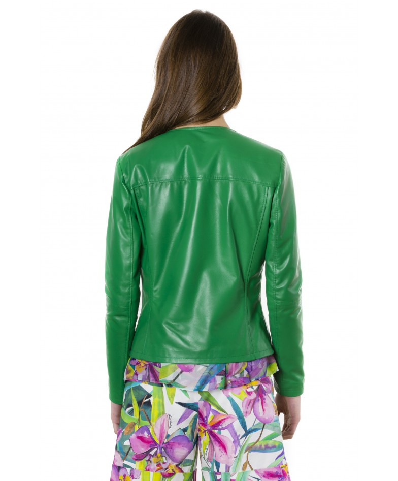 Green Color Nappa Lamb Leather Jacket Smooth Effect