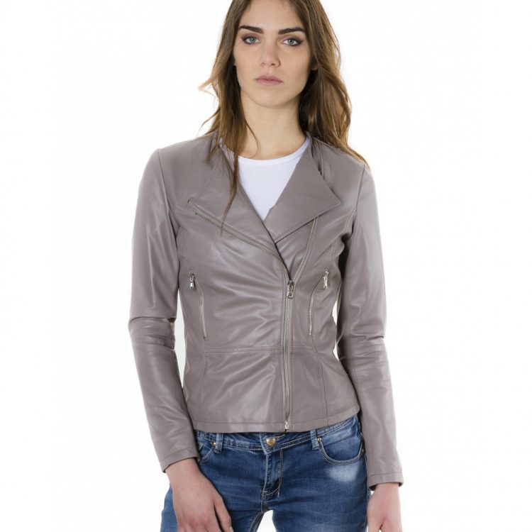 Grey Color Nappa Lamb Leather Jacket Smooth Effect