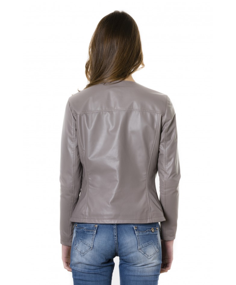 Grey Color Nappa Lamb Leather Jacket Smooth Effect