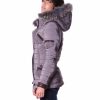 Grey Color Fabric Down Hooded Jacket Lamb Leather