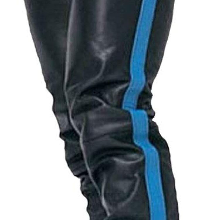 Men's Real Cowhide Leather Biker Pant Classic Casual Trousers with Blue Strap